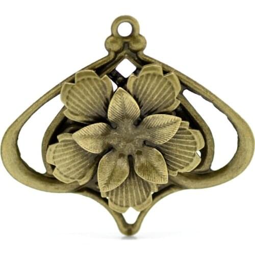 20PCs Antique Bronze Filigree Flower Lantern Charm Pendants Wraps Connnector Embellishments Gift Decoration DIY 5.5x5cm J0063