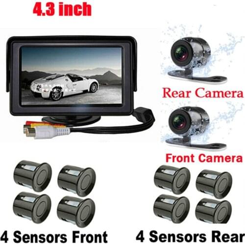 4.3' Car Monitor Reverse Radar Monitor System Parking 8 Sensor with waterproof Front View Camera+Rear view Camera Parking Assist