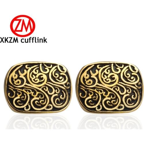 Free Shipping Golden retro pattern Cufflinks for Mens French Shirt Cuff Buttons Wedding High Quality Round Cufflinks