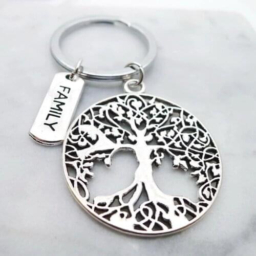 Popular Fashion Peace Tree Of The World 40x35mm Pendant 30mm Key Ring Metal Chain Silver Men Car Gift Souvenir Keychain