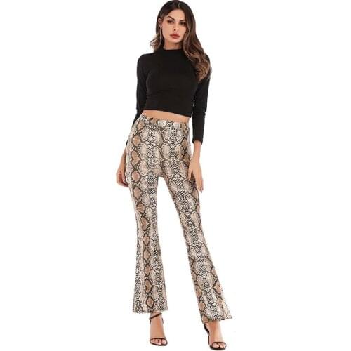 Leopard Pattern High Waist Pants Clothes Women Ladies Fashion Casual Sexy Bell Bottom Flare Pants Trousers for Ladies