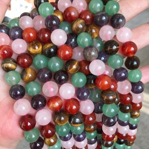 4/6/8/10/12/14mm Mix Color Natural Stone Beads Amethysts/Rose Quartzs/Red Agates/Tiger Eye Stone Beads For Jewelry Making DIY