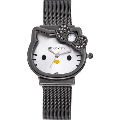 Children Watches Kittys Cartoon Steel Band Student Quartz Clock Cartoon Children Watch Kids Luxury Cartoon Watch