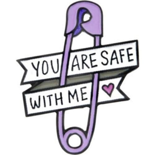 DIY Cartoon Purple You are safe with me purple safety pin T-shirt Backpack Badge Gifts