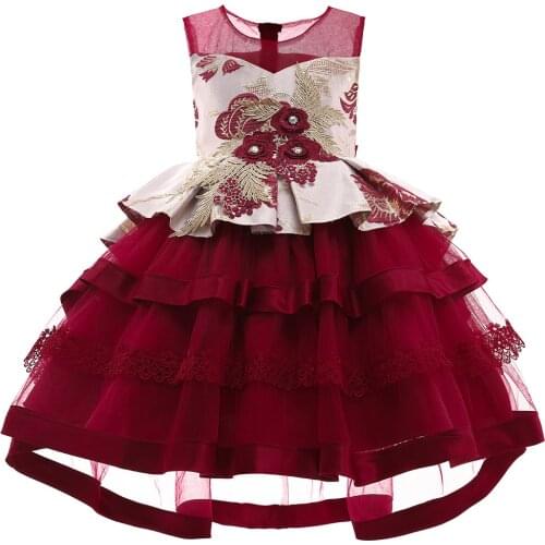 Elegant Spring Girls Clothing Wedding Dress Flower Girls Dress Princess Red Puffy Party Pageant Tulle Gown Kid Girls Clothes
