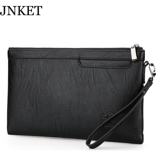 JNKET Soft PU Leather Mens Clutch Handbag Zipper Clutch Long Wallet Business Bag Large Capacity Clutch Bag Detachable Wristlet