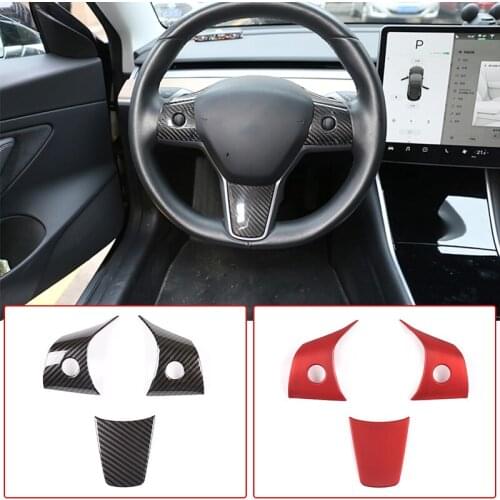 Real Carbon Fiber Car Steering Wheel Button Panel Cover Trim Auto Sticker ABS Chrome For Tesla Model 3 2017-2019 Car Accessories