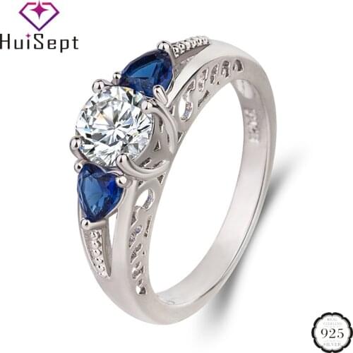 HuiSept Luxury Charm Ring for Women 925 Silver Jewelry Sapphire Zircon Gemstone Rings Accessories Wedding Engagement Ornaments