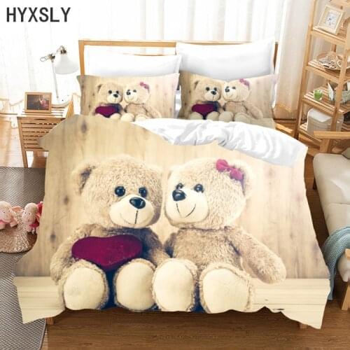 Cartoon Bears Bedding Set Cute Comforter Duvet Covers And Pillowcase 220x240 Size Simple Bed Linen For Kids Lover Bedroom Decor