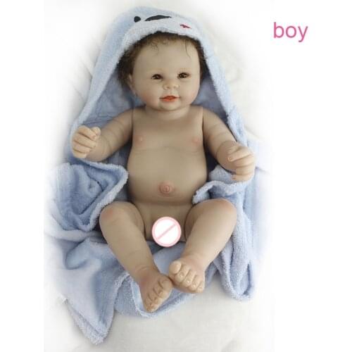 Nicery 20inch 50cm Bebe Doll Reborn Full Body Soft Silicone Boy Girl Toy Reborn Baby Doll Gift for Children Blue Blanket Doll