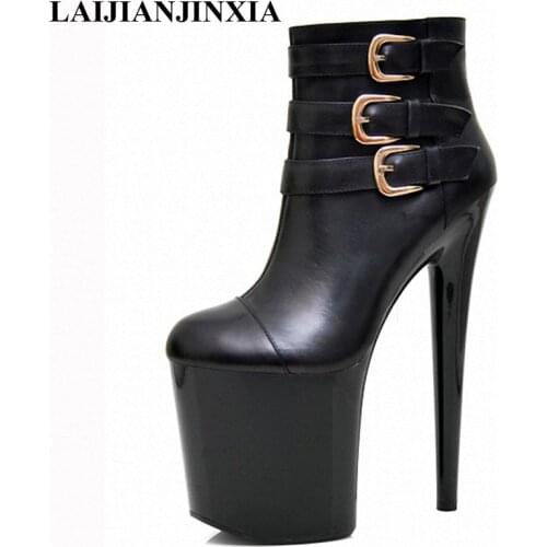 LAIJIANJINXIA 20cm Sexy Platform Boots Woman Ankle Boots For Women Motorcycle boots New 8 Inch High Heels Womens Boots C-114