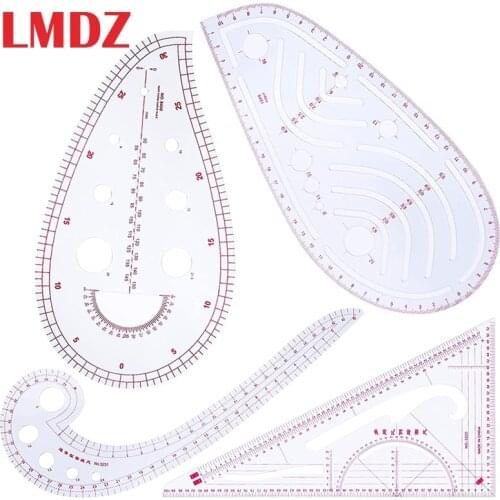 LMDZ Fashion Design Ruler Tailor Ruler Sewing Curve Ruler Sewing Pattern Tools Plastic for Fabric Patchwork Cloth Cutting 4PCS