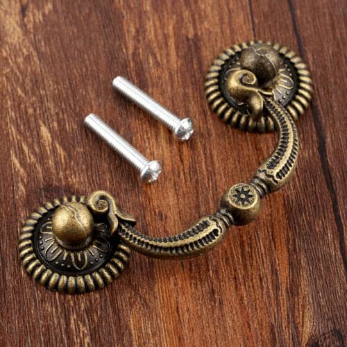 66mm Cupboard Drawer Closet Metal Door Pull Handle Knob Grip Vintage Wooden Wine Gift Box Pull Furniture Handles with Screws