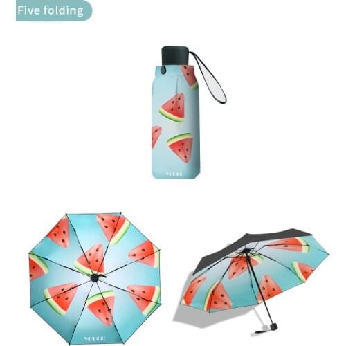 For Girl And Woman Mini Pocket Umbrella UV Protection Five-Folding Umbrella Flower Design Windproof Parasol