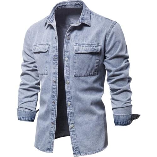 2021 Spring&Autumn New Mens Thin 100% Cotton Fashion Washed Denim Jackets Solid Color Pocket Coat Men Jacket