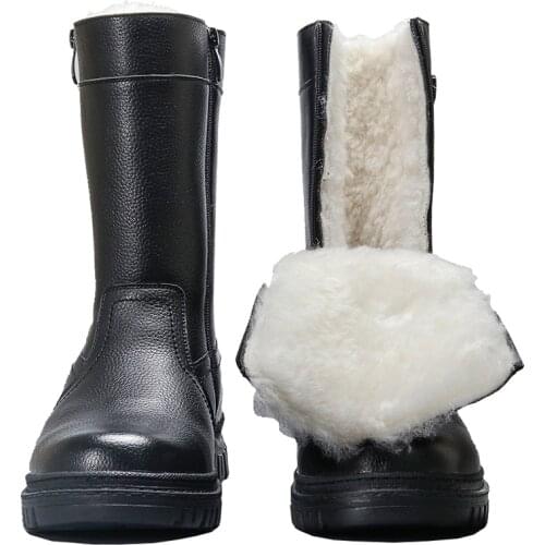 -45 Degree Men Snow Boots Waterproof Mid-calf Real Wool Botas for Male Platform Plush Winter Warm Shoes