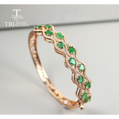 Natural Zambia Green emerald Banlge oval 4*5mm 925 sterling silver fine gemstone Jewelry for women mom wife nice gift