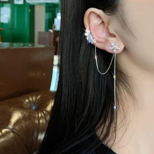 2020 New Arrival Zeojrlly Crystal Trendy Water Flower Tassel Earbone Clip Ins Earrings Long pendant Female Elegant Jewelry