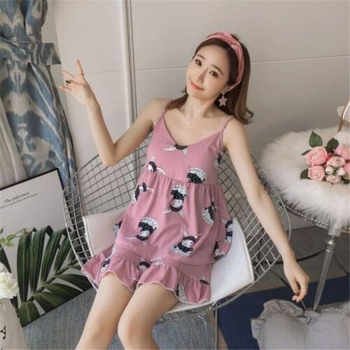 Pajamas plus size suit new female with chest pad summer sling sweet cute girl home service cartoon camison sexy mujer 2020