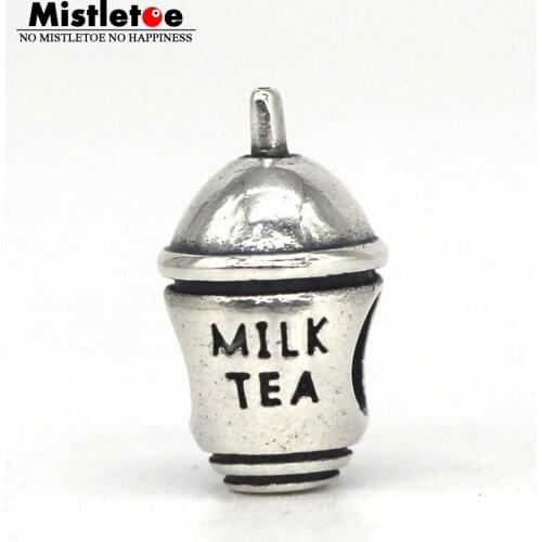 Mistletoe 925 Sterling Silver I Love Milk Tea Charm Bead European Jewelry