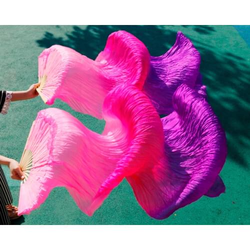 Wholesale 1pc right fans+1 pc left fans 5 size*0.9m(XX"*35") hand painted belly dance silk fan veil,pink + rose red+ purple