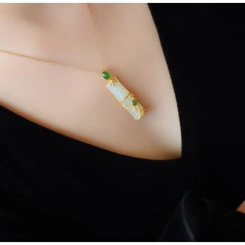 KOFSAC Gold Color Necklaces For Women Elegant White Jade Wealthy Bamboo Pendant Necklace Jewelry Female Clavicle Chain