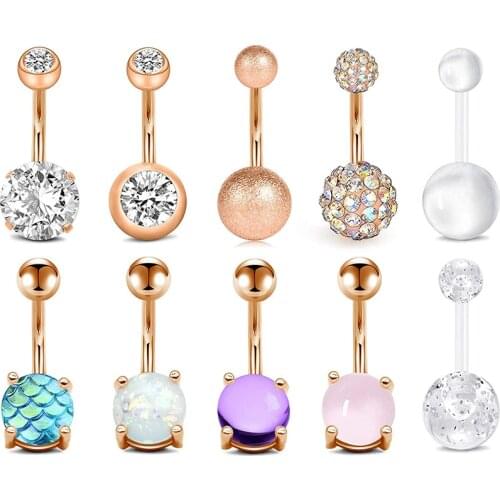 14G Belly Button Rings Belly Piercing Ombligo 316L CZ with Retainers Navel Ring Barbell for Women Girls Body Piercing Jewelry