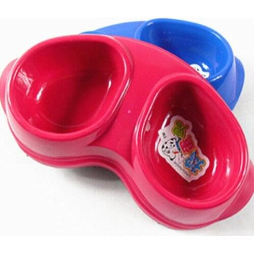 Puppy Dog Cat plastic bowl 2 in 1 small pets feeding bowl anti slip pet dog food water plastic bowl Assorted colors supply