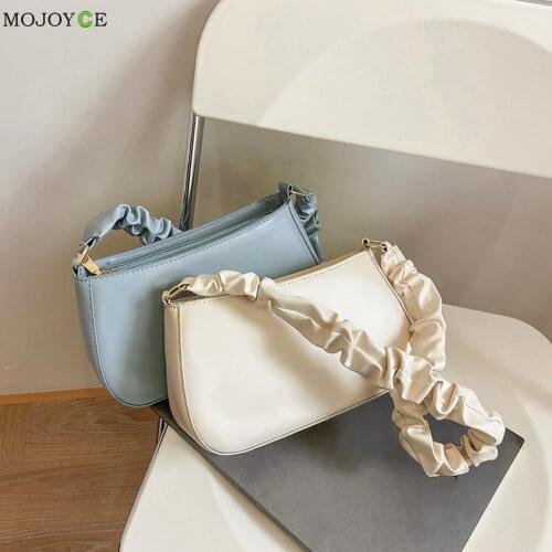 Pleated Handle Shoulder Underarm Bag for Women Casual Ladies Solid Color Small Handbag Feamale Stylish Shopping Pouch
