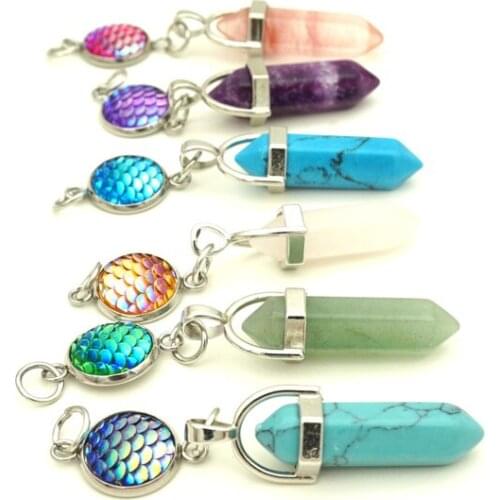 Mermaid Scales Drusy Fish Scale Pendat Druzy Crystal Hexagonal Prism Natural Stone Pendant fit DIY Necklace Earrings Jewelry