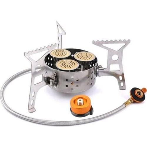 Portable Camping Stove 3 Core Head Camp Stove with Conversion Head Adapter Windproof Gas Stove Burner 9000W