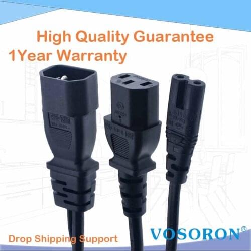 Y Type Splitter Power Cord ,IEC320 C14 Plug 3-Prong Male Power Cable Cord AC Power Adapter to C7 +C13 Female