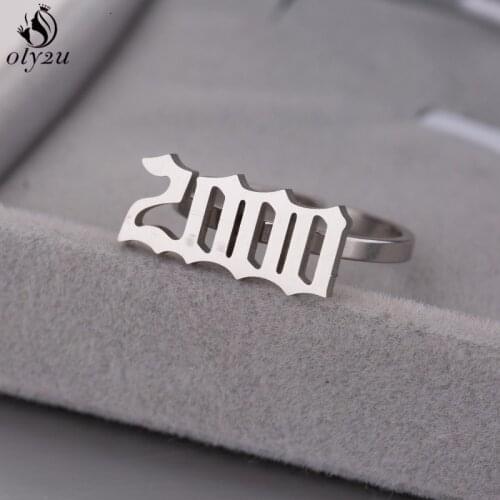 Oly2u Personalize Date Of Birth Year Number Rings for Women Men 1980 to 2000 Adjustable Stainless Steel Ring anel masculino