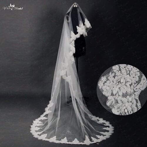 RSV14 Long Veil Wedding Gauze Sequins Lace White