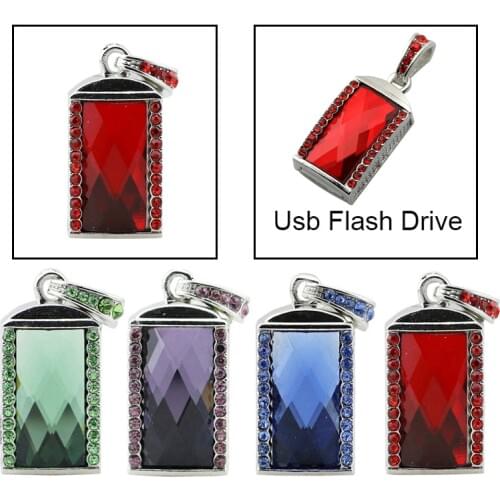 Rhinestone USB Flash Drive Usb 2.0 Pen Drive Pendrive Cute Crystal Gemstone Style 8GB 16GB 32GB 64GB Memory Stick Necklace Gift