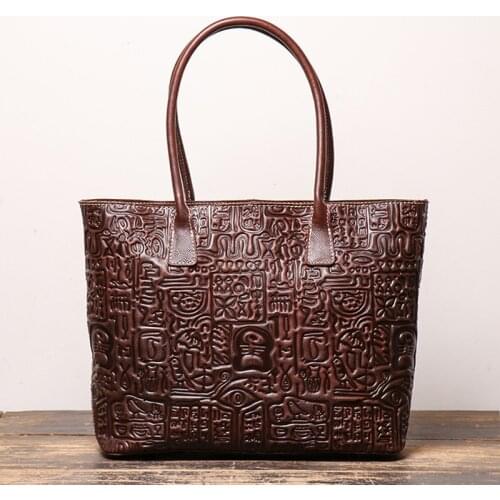 New fashion retro Oracle embossed Leather Women handbag cowhide commuter tote bag leather portable large capacity shoulder bags