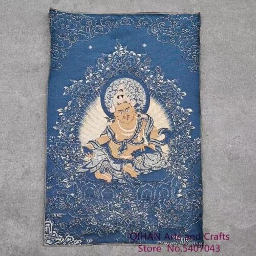 Thangka embroidered portrait of the God of wealth, brocade and silk embroidery