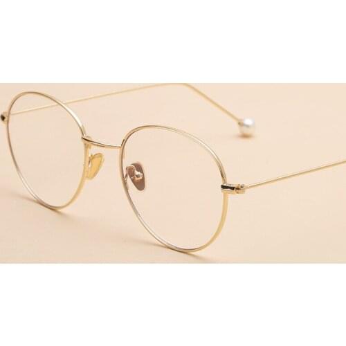 2019 New Pearl Alloy Glasses Frame Female Qualities Myopia Prescription Glasses Frame Retro Round Glasses Clear Anti-Blue Ray