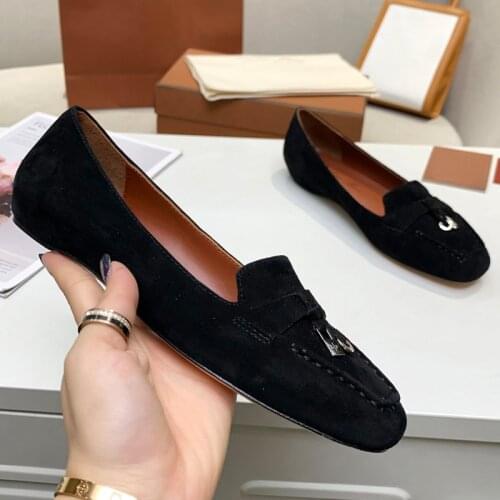 2021 Multicolor Top Real Leather Suede Comfortable flat Shoes for Women Round Toe metal lock Decoration Causal Shoes Women
