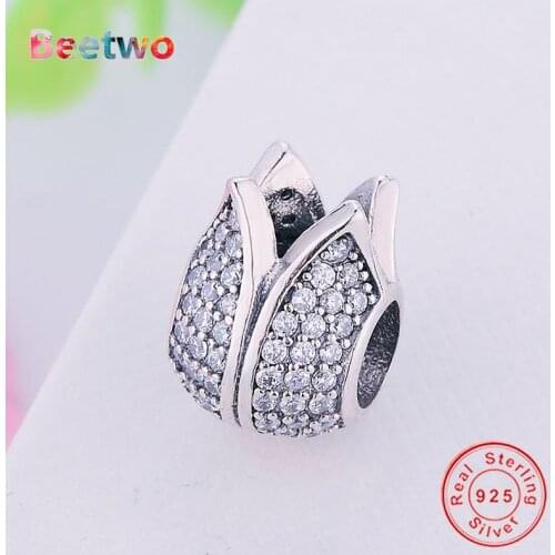 925 Sterling Silver Fit Original Pandora Charm Bracelet Bloom Flower Bud Charm Bead Women Fashion DIY Jewelry Berloque