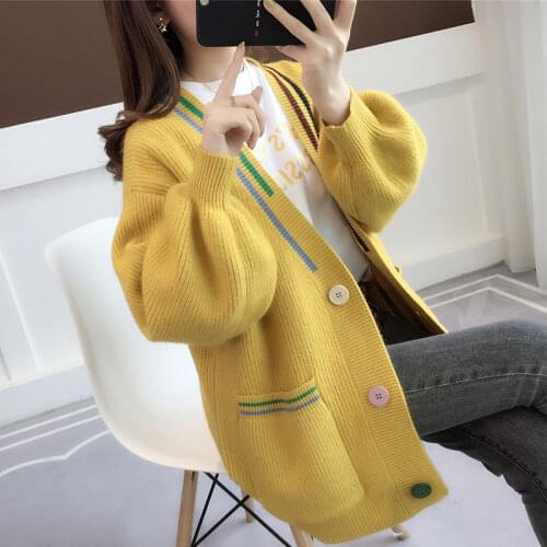 Woman Sweaters Cardigan Sweater Womens 2020 Knitted Coat Lantern Sleeve Sweater Femme Chandails Pull Hiver
