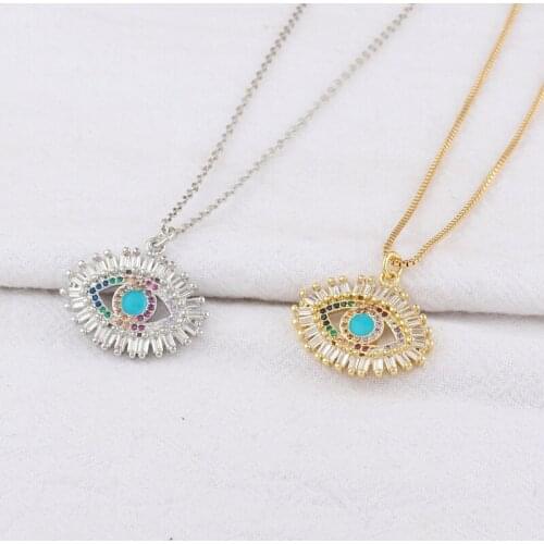 Gold Evil Eye Necklaces Women With Crystal Cubic Zirconia Turkish Blue Eye CZ Necklace Statement Jewelry olho grego