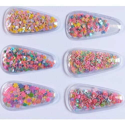 12pcs/lot 5.5*3cm Filling Multiple Styles Sequin Applique Hair BB Clips Cover Appliques for girl DIY Hair Clip Accessories