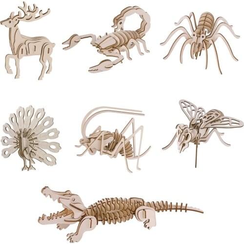 2020 Kids Toys Montessori 3D Puzzle DIY Jigsaw Board Wooden Puzzle Insect Animal Handmade Assembly Toy Gift for Children