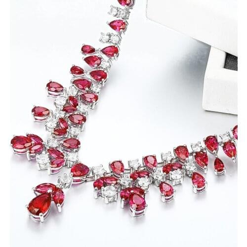 Ruby Sterling Silver Wedding Pendants for Women Engagement Romantic Classic Style Created Ruby Exquisite Necklace Luxury Jewelry