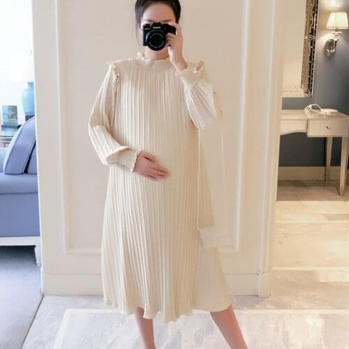 Maternity Dresses Chiffon Pleated Long Pregnancy Dress Casual Loose Maternity Clothes For Pregnant Women Fashion 2021 Plus Size