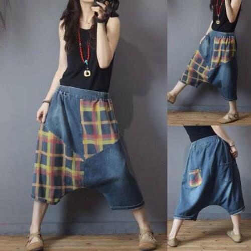 Women New Loose Harem Pants Women 2020 Cropped Jeans Pantalones Harem Mujer Patchwork Plaid Jeans
