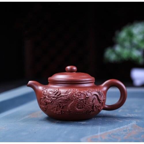 Yixing Purple Clay Authentic Embossed Dragon Teapot Creative Handmade Kung Fu Kettle Retro Office Tea Pot Gift Chinese Teaware