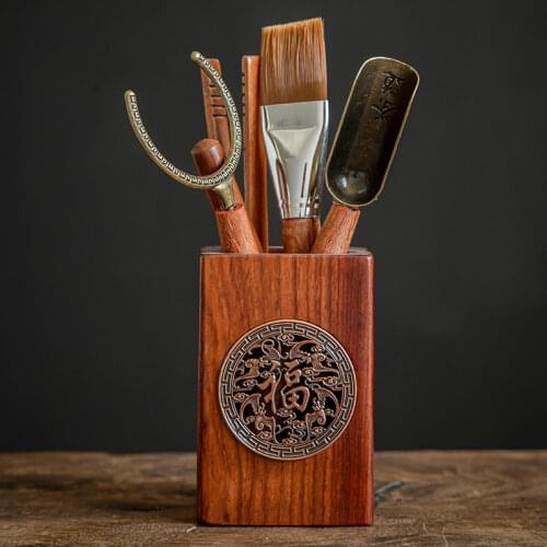 Natural Wood Tea Accessories Sculpture Hollow Jar Teaspoon Needle Cup Clip Brush Fork Teaware Set Tool Vintage Decor Crafts Gift