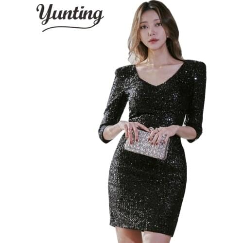 Black Sequin Dress Women Sexy Club Dresses 2021 Slim Fit Bodycon Party Nightclub Mini Vintage Dress vestido